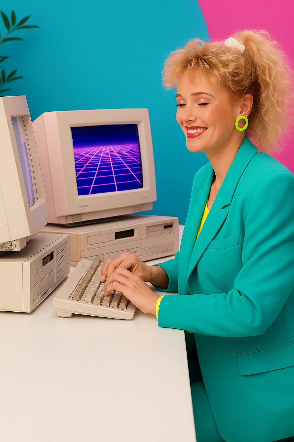 Creative at a retro computer